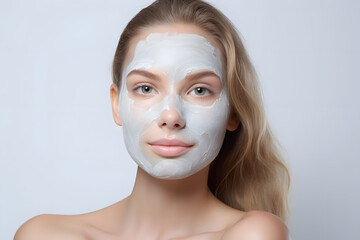 Woman doing skin care with mask on her face
