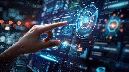 scientist utilizes an advanced dashboard to analyze cutting-edge scientific and research data, embodying a futuristic approach to technology.