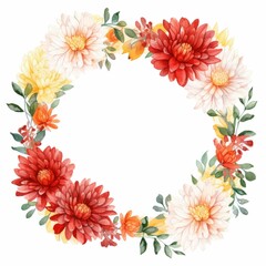 Obraz premium chrysanthemum themed frame or border for photos and text. bold and vibrant blooms. watercolor illustration, wedding invitation card template set with flowers and floral