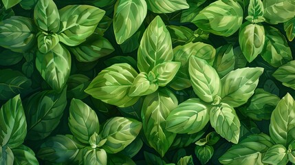 Basil Leaves wallpaper, in its watercolor-inspired design, depicts fragrant green leaves covering the ground. Their pungent aroma and culinary adaptability lend a Mediterranean charm to the landscape.