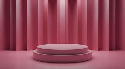 Pink fashion cosmetic podium presentation stand on minimal product display 3d background with abstract luxury beauty backdrop or advertising show stage pedestal and blank pastel scene. 
