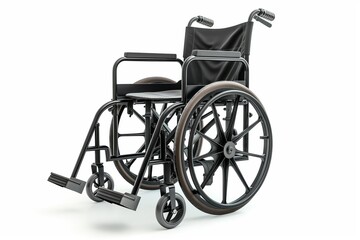 An empty modern wheelchair displayed on a white background, symbolizing mobility and accessibility