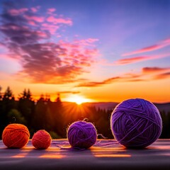 balls of wool on sunset