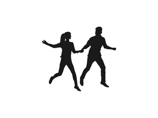 Happy young couple holding hands running silhouette. Couple walking holding hands silhouette. happy couple silhouettes. Vector Illustration. Boys and girls. black color isolated on white background.