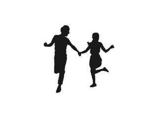 Happy young couple holding hands running silhouette. Couple walking holding hands silhouette. happy couple silhouettes, vector collection. Boys and girls. black color isolated on white background.