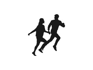 Happy young couple holding hands running silhouette. Couple walking holding hands silhouette. happy couple silhouettes. Vector Illustration. Boys and girls. black color isolated on white background.