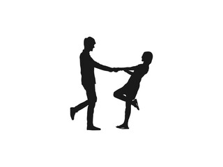 Happy young couple holding hands running silhouette. Couple walking holding hands silhouette. happy couple silhouettes, vector collection. Boys and girls. black color isolated on white background.