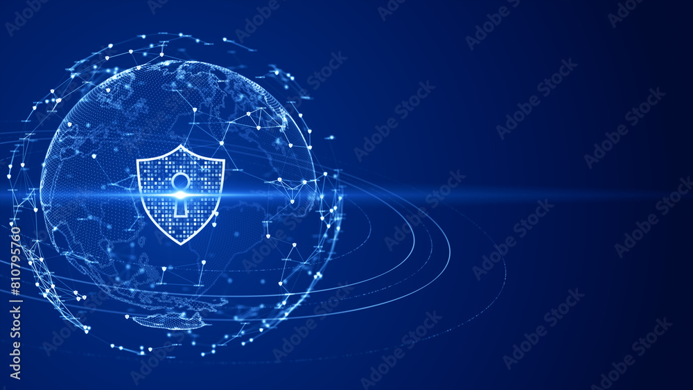 Poster Digital a globe enveloped in a secure network shield, illustrating concepts of cybersecurity and data protection on a global scale. 3D rendering