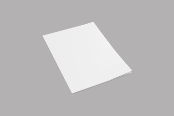 Empty, blank, white newspaper Mock up, front page on isolated background. Folded page mockup. 3d rendering.