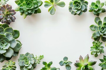 minimalist modern wallpaper with succulent plants on a white surface with lots of copyspace for your text - top view