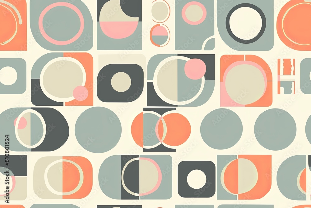 Sticker seamless pattern background, featuring iconic 1960s elements like geometric shapes and pastel colors