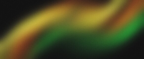Dark blurry abstract gradient background green orange yellow black colors, grainy texture web banner header design copy space