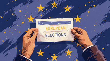 Dynamic illustration of hands holding a ballot against a starry night background, symbolizing the impact of voting in the European elections.