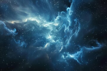 Surreal Cosmic Nebula with Bright Blue Tones in Deep Space
