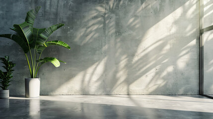 3d empty scene modern concrete wall with natural light