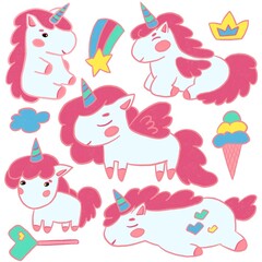 Pink cartoon unicorns, fairy clipart with unicorns