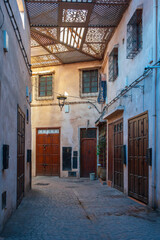 Morocco - Early morning in the streets of the Marrakesh Souk, before any shops are open. There is nobody around