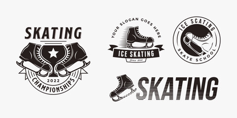 Set of vintage retro ice skating logo, figure skating logo vector design