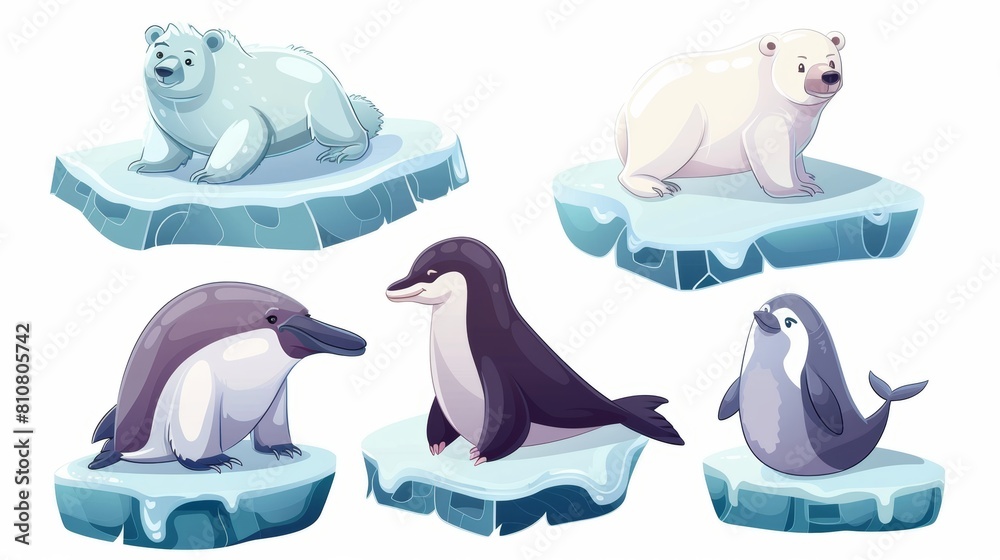 Sticker The fictional sea whale, the white bear, the penguin and the seal lived on ice floes. These creatures lived in zoos or outdoor areas in the north pole. A set of wild animals in the zoo's fauna is