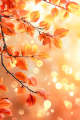 A branch with orange leaves is the main focus of the image. The leaves are arranged in a way that creates a sense of movement and depth. The orange color of the leaves contrasts with the background