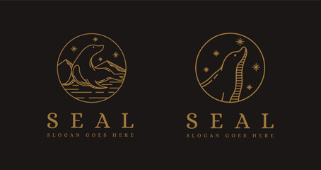 Fototapeta premium line art sea seal, fur seal logo icon vector illustration on dark background