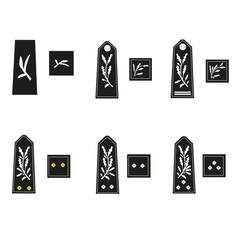 Ensemble des galons de l'armée française, de la police nationale, du corps de commandement : Corps de commandement, commissaire, divisionnaire, controleur, inspecteur général des services actifs de la