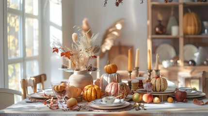 Festive served table and beautiful autumn decor 