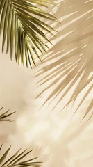 Obraz premium Beige background with shadow and palm leaves