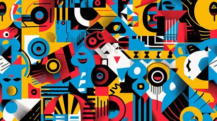 Obraz premium Colorful and playful comic-style abstract background with geometric shapes and patterns 