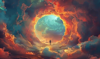 Colorful portal to heaven in dreamy clouds.