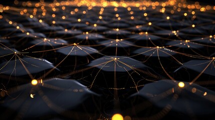 Network Safety Net: A net underneath a series of network nodes, symbolizing protection against network falls or failures