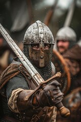 Naklejka premium Armor-Clad Breton Warrior in Field