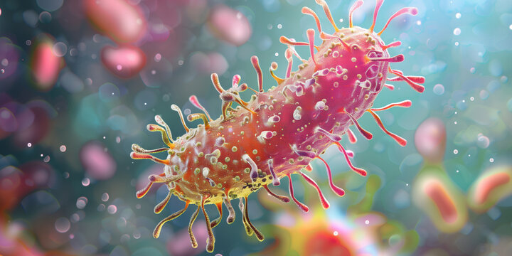 isolated view of a single bacteria of the coronavirus cell, illustrating the urgency in understanding and combating variant diseases during the ongoing pandemic. Commercial banner