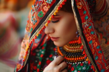 Woman in Colorful Headdress Looking