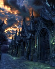 Obraz premium Gothic cathedral with dark angels