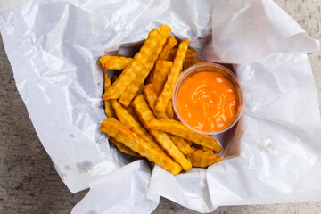 French fries and cheese sauce