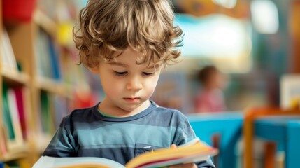 Boy Learning to Read with a Book: Early Childhood Education and Development