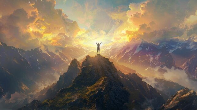Lightworker Channeling Cosmic Energy atop Mountain