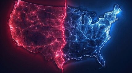Red and Blue Digital Representation of USA Map