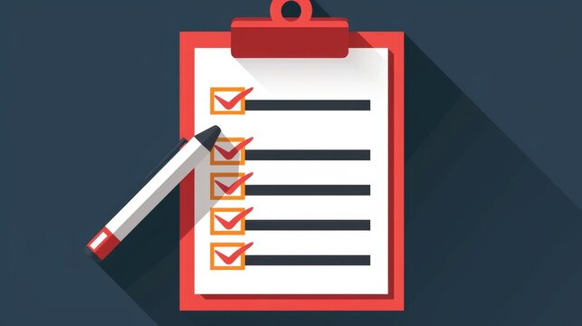 Illustrated Checklist on Clipboard with Pen