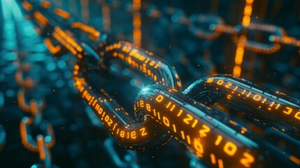 Blockchain Security: Glowing Chains of Blocks Symbolizing Cyber Security