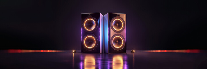 generic design of loudspeakers for music and sound surround home theatre system, Party and concert Audio stereo control with datum design elements and copy space banner design