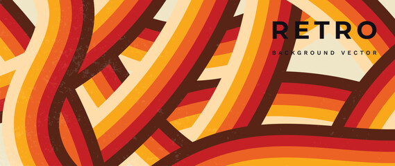 Abstract colorful 70s background vector. Vintage retro style wallpaper with rainbow stripes, wavy lines, grunge. 1970 color illustration design suitable for poster, banner, decorative, wall art. © TWINS DESIGN STUDIO