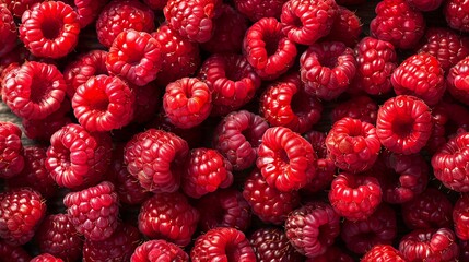 Raspberries fruits background top view angle - Powered by Adobe