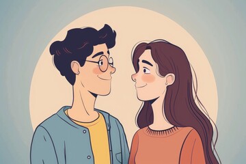 Young Couple Sharing a Tender Moment - Romantic Illustration