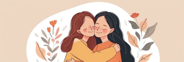 Heartfelt Embrace Between Two Friends - Friendship Illustration