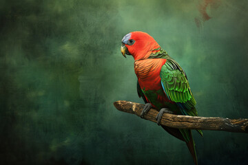 Obraz premium Vibrant Australian rainbow parrot perched on a wooden branch