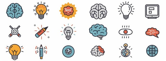 Brainstorming Line Icons Set Brain, Creativity, Novel Idea Editable Stroke 48x48 Pixel Perfect, photography. Wellness and Support photography