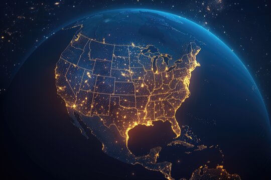 Glowing Night Lights of USA - Detailed Geographic Representation
