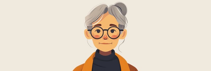 Senior Woman in Winter Attire - Cartoon Illustration